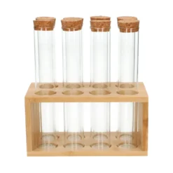 Buisjes in standaard, bamboe, glas en kurk