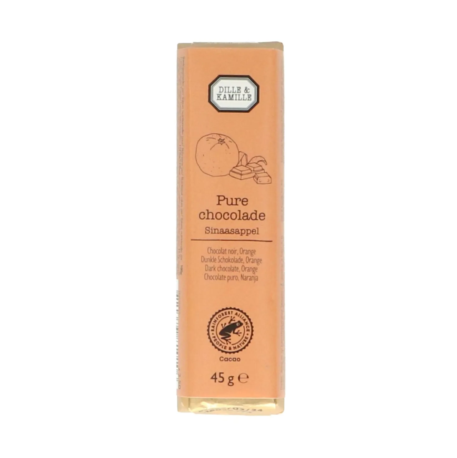 Chocoladetablet, puur, sinaasappel, 45 g
