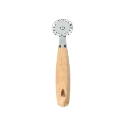 Deegwieltje/radeerroller met rubberhouten handvat, RVS
