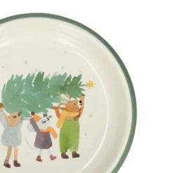 Diep bord, emaille, dieren met kerstboom, Ø14 cm