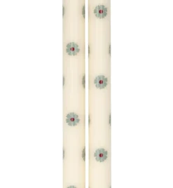 Dinerkaarsen, blauwe bloemen, 25 cm, set van 2