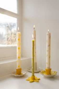Dinerkaarsen, met bloemen, 25 cm, 2 stuks