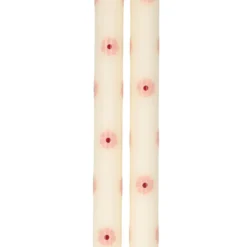 Dinerkaarsen, roze bloemen, 25 cm, set van 2