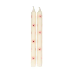 Dinerkaarsen, roze bloemen, 25 cm, set van 2