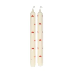 Dinerkaarsen, wit met paddenstoelen, 25 cm, 2 stuks