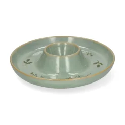 Dipschaal met takjes, reactief glazuur, groen, Ø24 cm