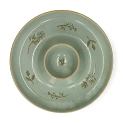 Dipschaal met takjes, reactief glazuur, groen, Ø24 cm