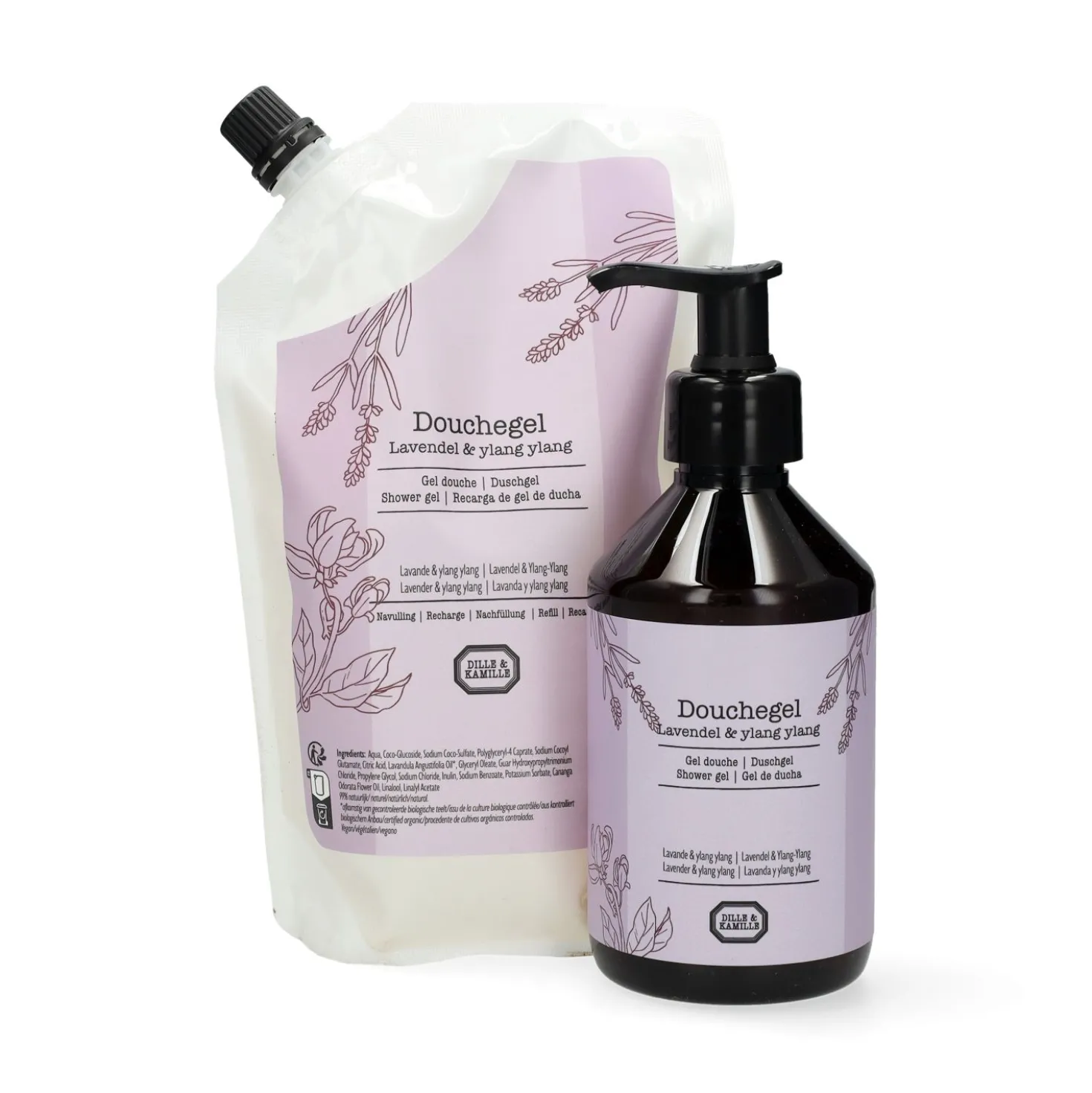 Douchegel navulling, lavendel & ylang, 500 ml