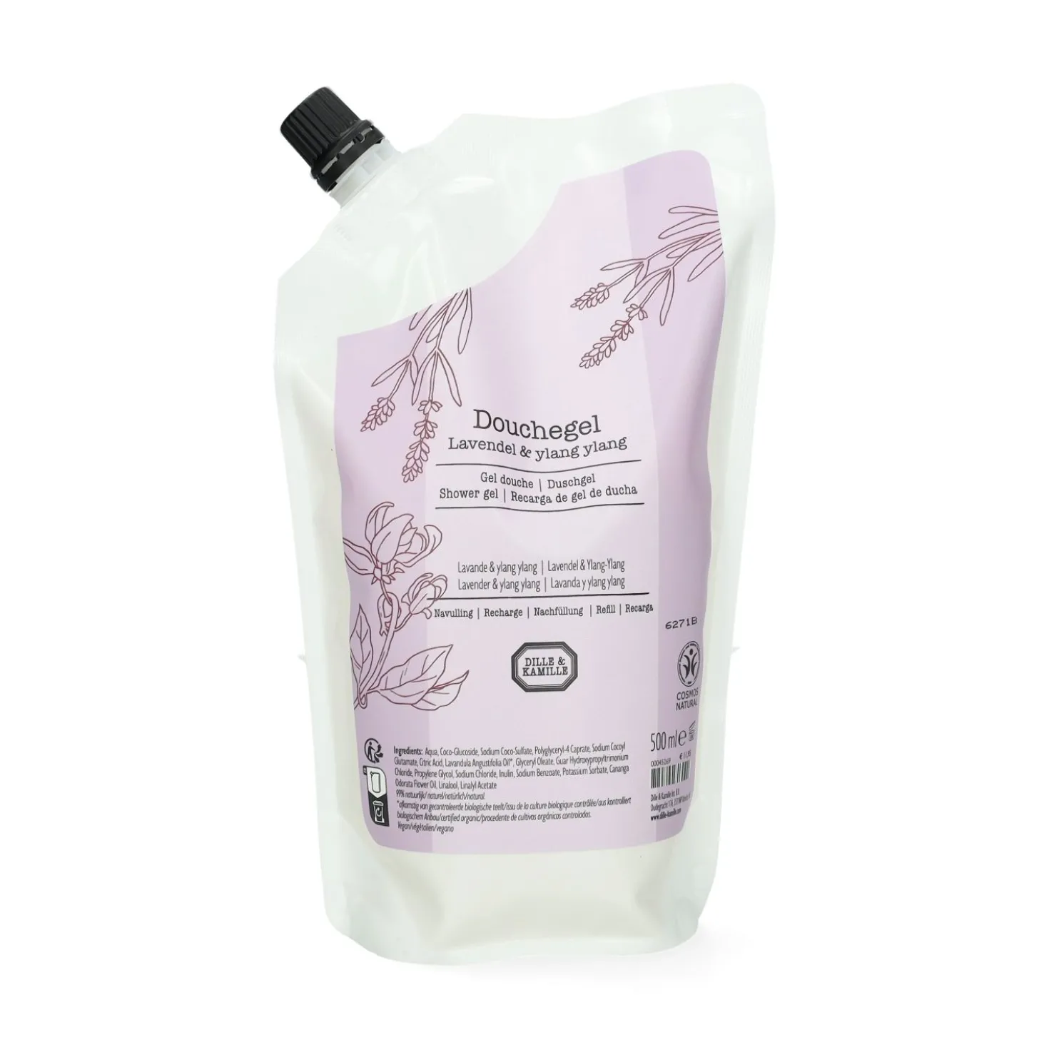 Douchegel navulling, lavendel & ylang, 500 ml