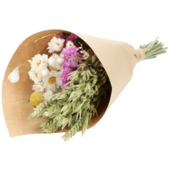 Droogbloemen, kegelboeket, roze/geel