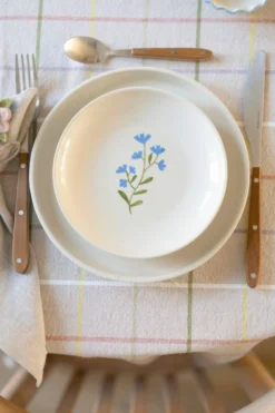 Gebaksbordje, steengoed, blauwe bloem, Ø 16 cm