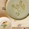 Gebaksbord met takjes, reactief glazuur, groen, Ø15 cm