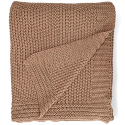 Gebreid plaid, GOTS bio-katoen, roze, 170 x 130 cm