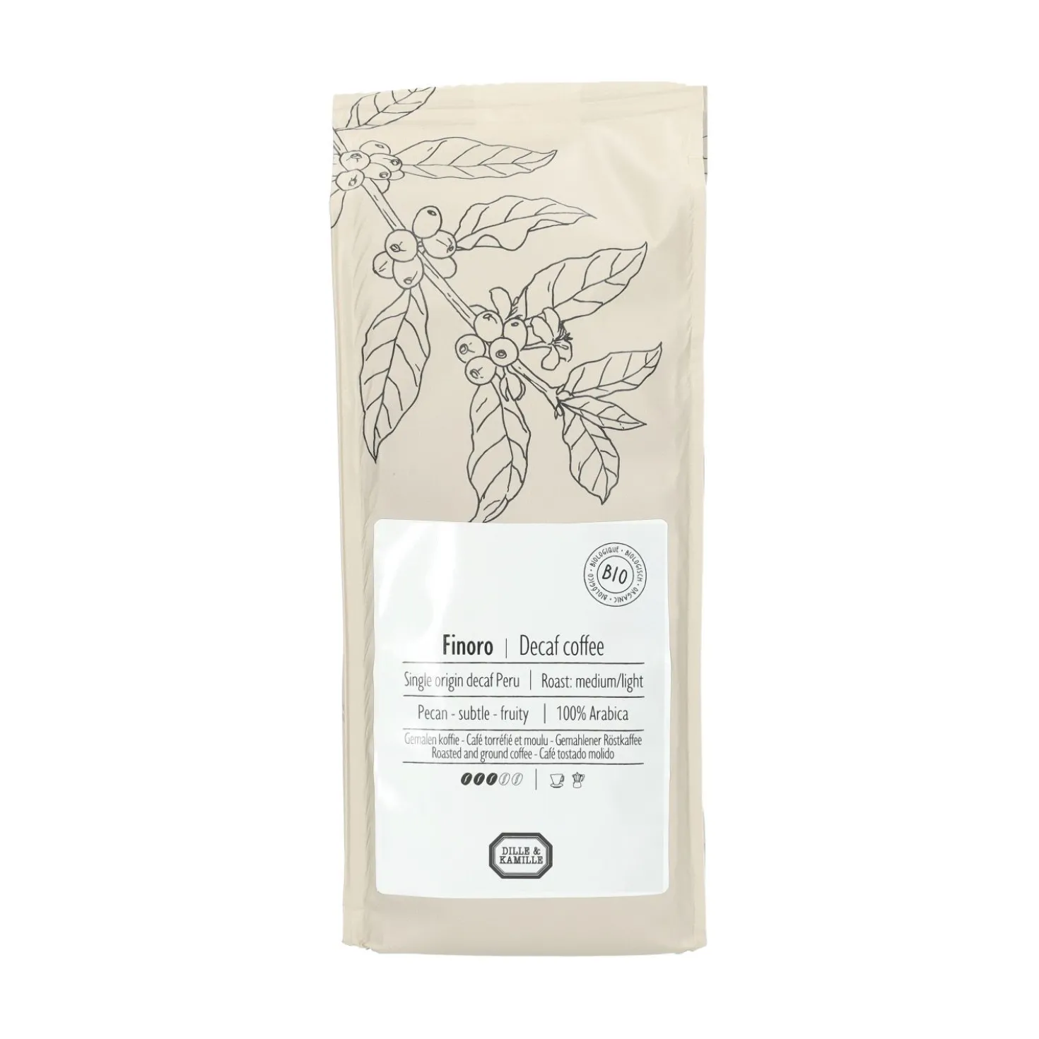Gemalen koffie cafeïnevrij, biologisch, Finoro Peru, 250 gram