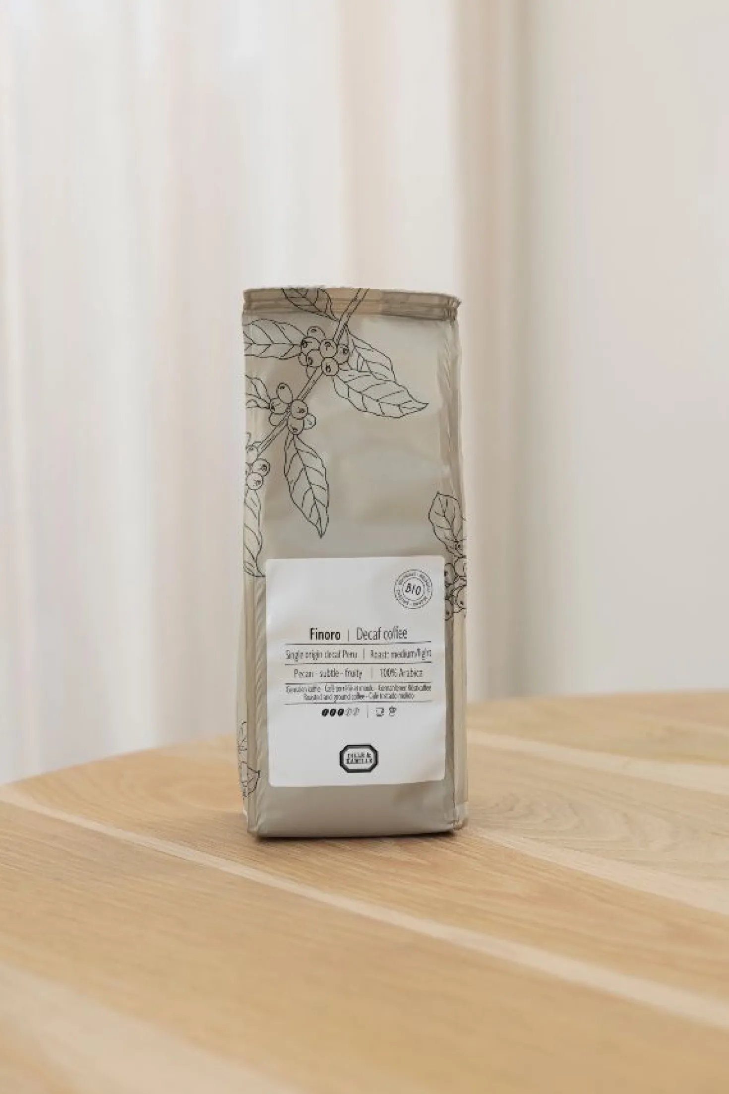 Gemalen koffie cafeïnevrij, biologisch, Finoro Peru, 250 gram