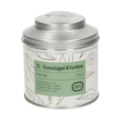 Granaatappel & framboos, biologisch, groene thee, blik, 75 gram