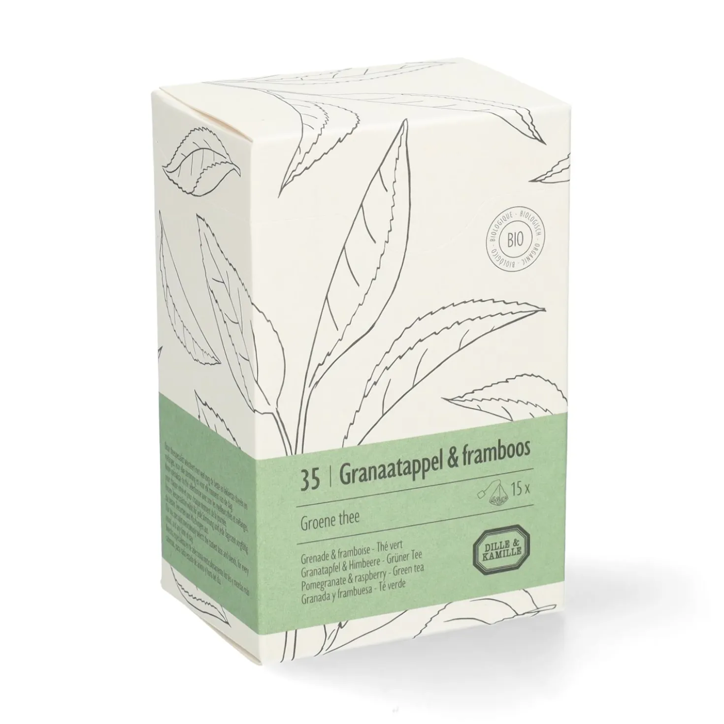 Granaatappel & framboos, biologisch, groene thee, 15 theebuiltjes
