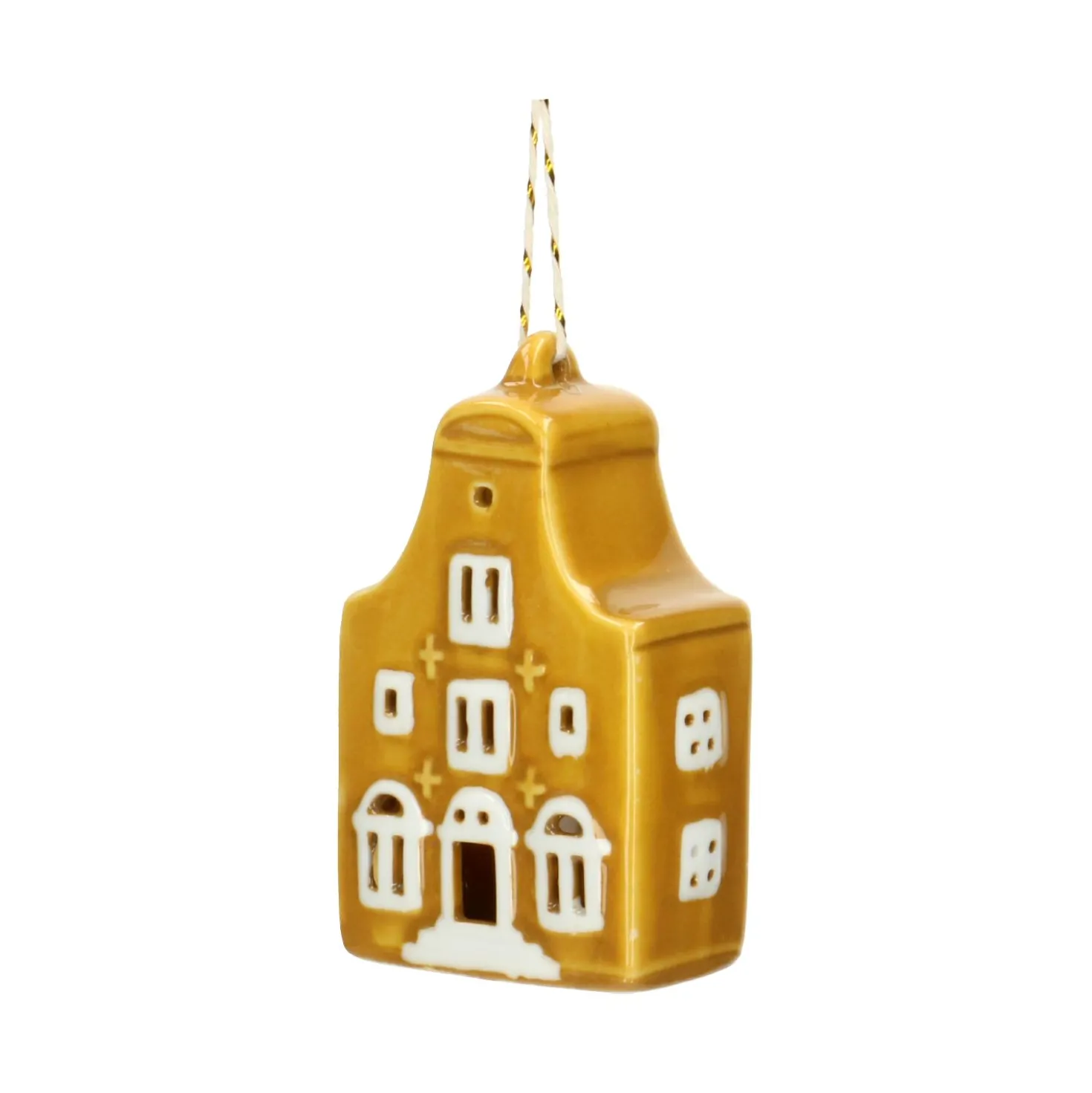 Hanger, huisje, porselein, geel, 7 cm