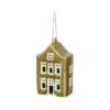 Hanger huisje, porselein, mosgroen, 7 cm