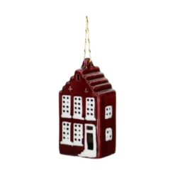 Hanger, huisje, porselein, rood, 7 cm