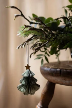 Hanger kerstboom, papier, honingraat, groen, 9 cm