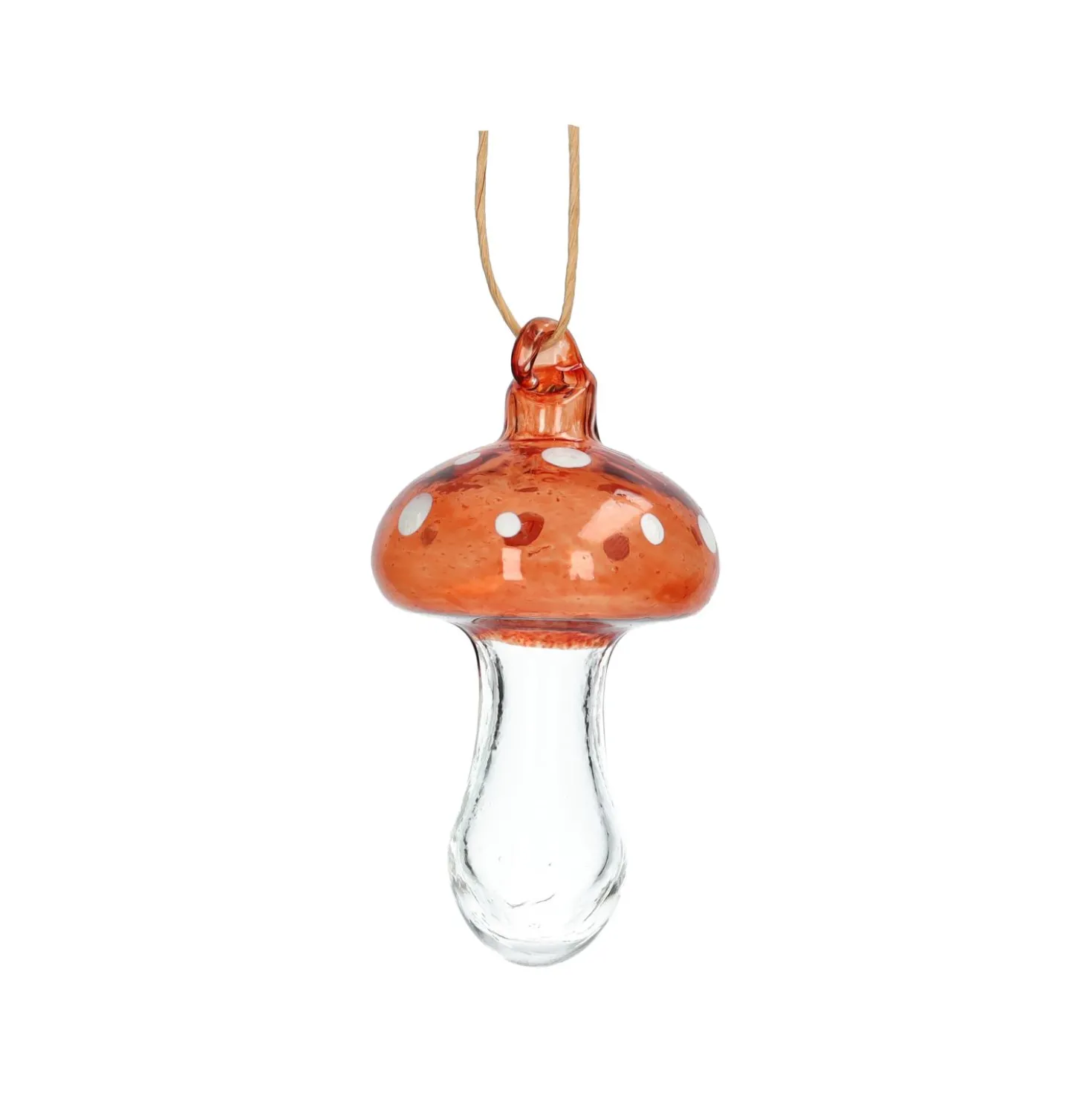 Hanger paddenstoel met stippen, glas, rood, 9 cm