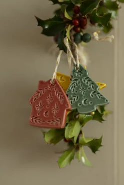 Hanger, porselein, kerstboom, groen