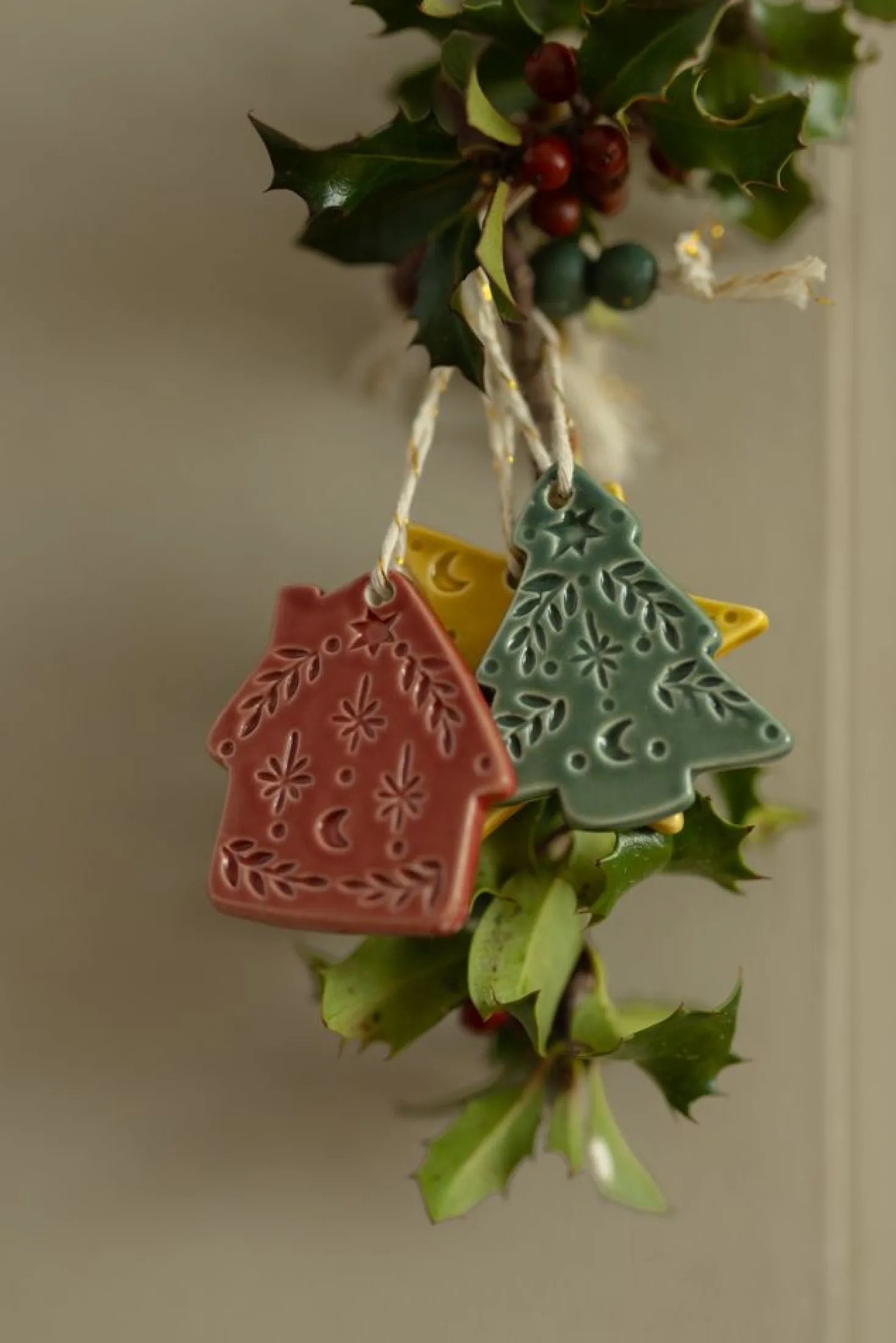 Hanger, porselein, kerstboom, groen