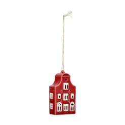 Hanger, porselein, klokgevelhuisje, rood