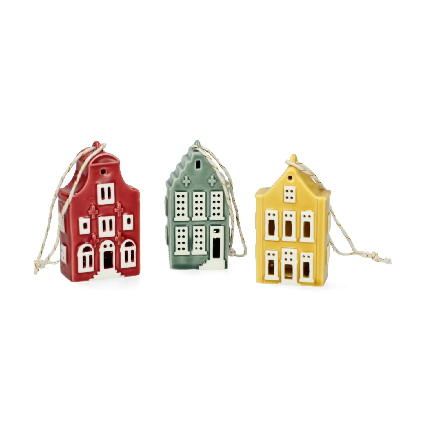Hanger, porselein, klokgevelhuisje, rood