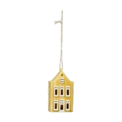 Hanger, porselein, puntgevelhuis, geel