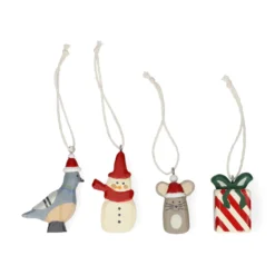 Hangers, hout, set van 4 (duif,muis,cadeau en sneeuwpop)