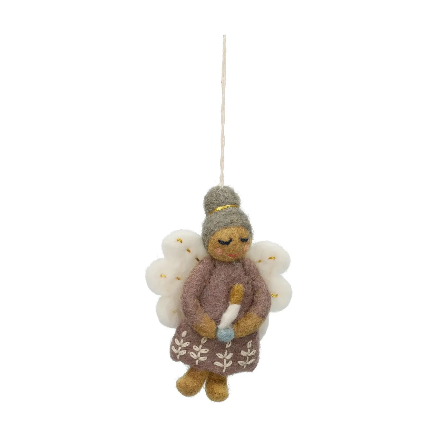 Hanger, vilt, engel met lila jurk en kaars