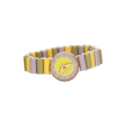Horloge, hout, geel/lila