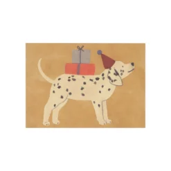 Kaart, dalmatiër met feesthoed en cadeau