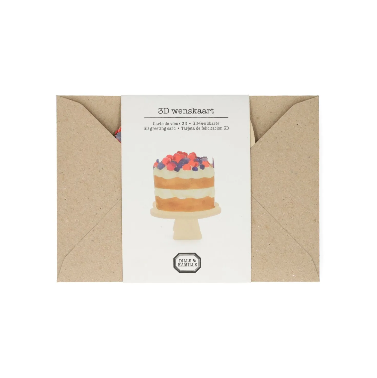 Kaart 3D met envelop, taart met fruit