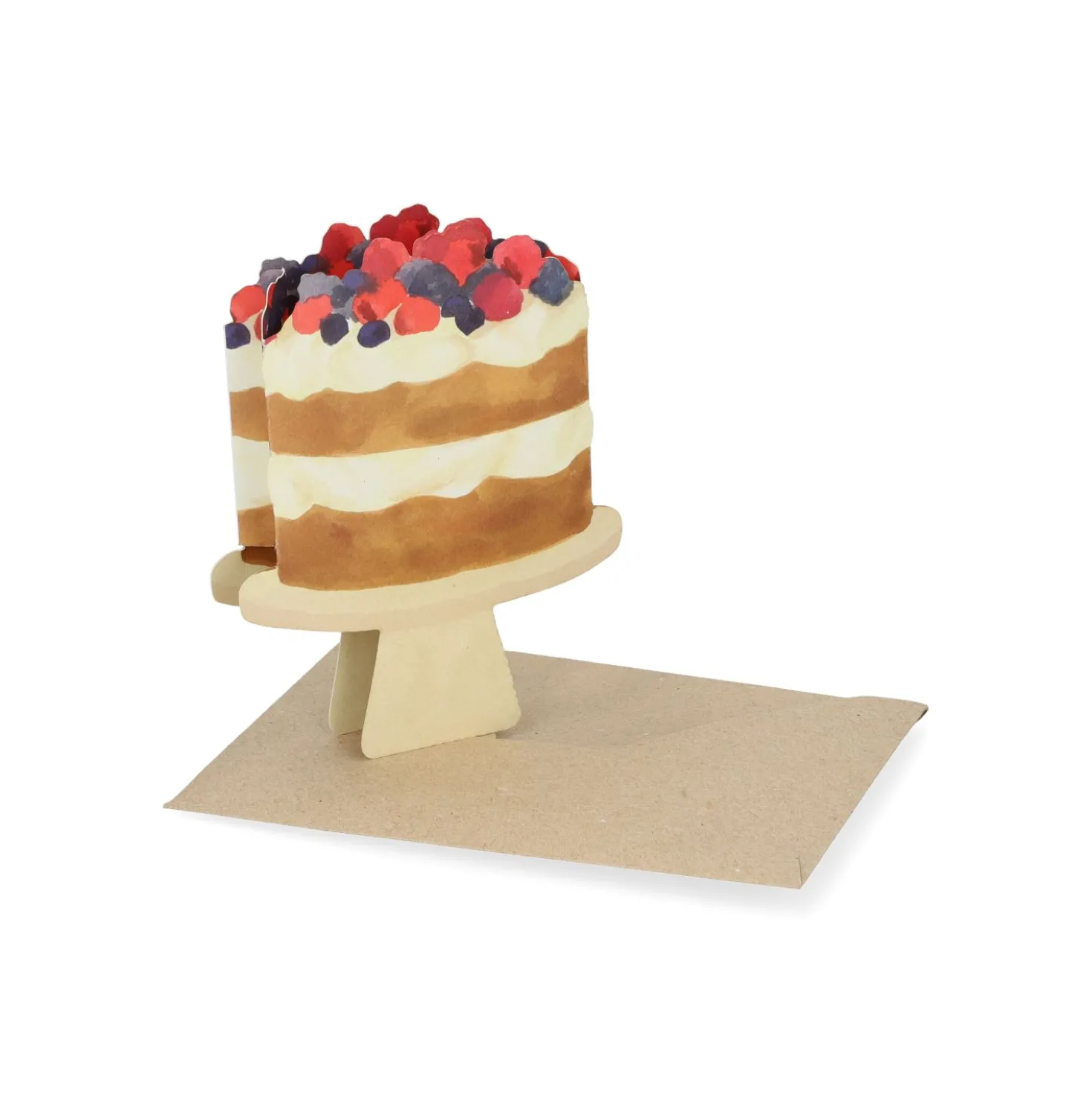 Kaart 3D met envelop, taart met fruit