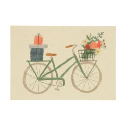 Kaart, fiets bloemen en cadeaus