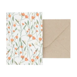 Kaart met envelop, bloemen oranje en roze