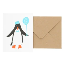 Kaart met envelop, pinguin met ballon