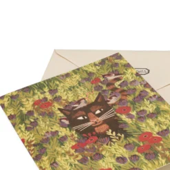 Kaart, World Animal Protection, kat en vogels tussen bloemen