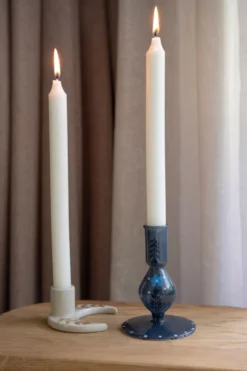 Kandelaar, beschilderd, blauw glas, bloem, 12,5 cm