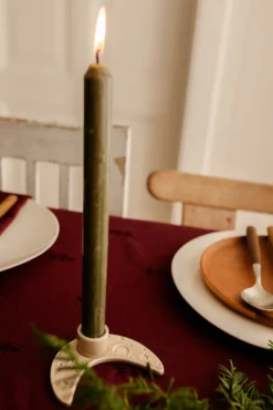 Kandelaar maan, porselein, lichtbruin, dinerkaars