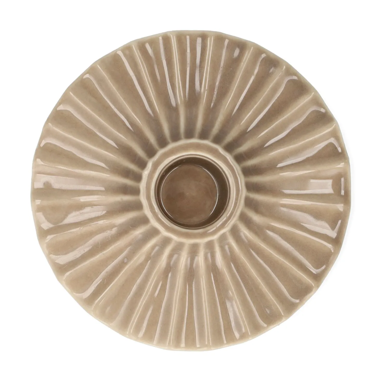 Kandelaar, porselein, geschulpt, lichtbruin, Ø10,2 cm x 3,2 cm