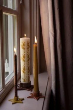 Kandelaar voor adventskaars, porselein, ster, roodbruin