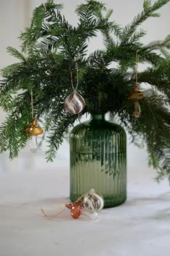 Kerstbal, gedraaide streep, glas, groen/wit, 5 cm