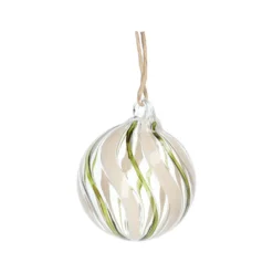 Kerstbal, gedraaide streep, glas, groen/wit, 5 cm