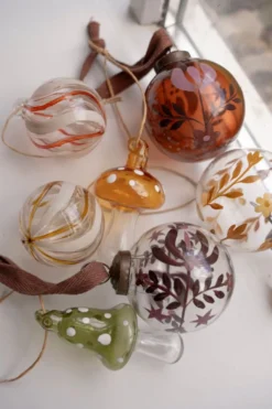 Kerstbal gedraaide streep, glas, rood/wit, 5 cm