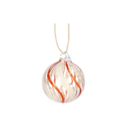 Kerstbal gedraaide streep, glas, rood/wit, 5 cm