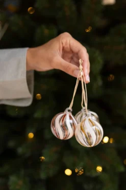 Kerstbal gedraaide streep, glas, rood/wit, 5 cm